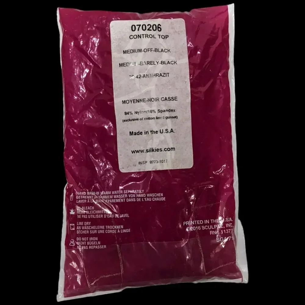 Black Silkies Medium Pantyhose Under Skirt 070206 Control Top USA Negra